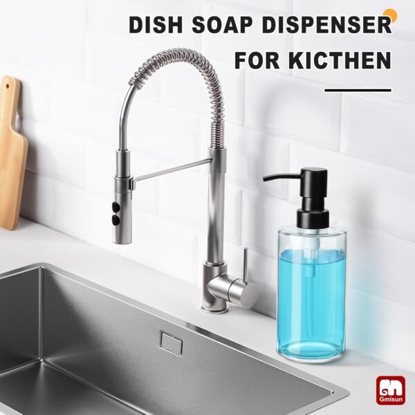 GMISUN Glass Soap Dispenser with Stainless Steel Pump, Clear Soap Dispenser, Hand Soap Dispenser for Bathroom, 12oz Dish Soap Dispenser for Kitchen, Modern Refillable Liquid Soap Dispenser Bottle - Image 4