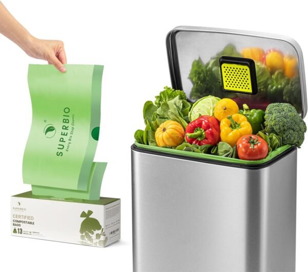 SUPERBIO 13 Gallon Compostable Drawstring Food Waste Bag, 49.2 Liter, 30 Count,1 Mils, Heavy Duty Kitchen Waste bags, Seedling and OK compost INDUSTRIAL - Image 7