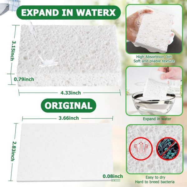 12 Pack Dishwashing Sponges Natural Cellulose Sponges Plant Based Resilient and Reusable Soft Dish Sponges for Washing Dishes DIY Craft Sponges for Fun - Image 3