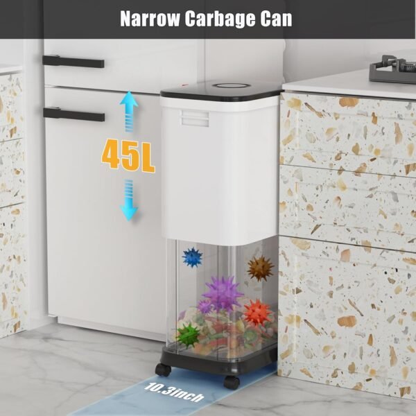 Garbage Can with Wheels,20L-45L Adjustable Capacity Kitchen Trash Can with Lid and 5L Mini Countertop Compost Bin Set, Plastic Trash can for Bathroom, Bedroom, Office (45Liters + 5Liters) - Image 4