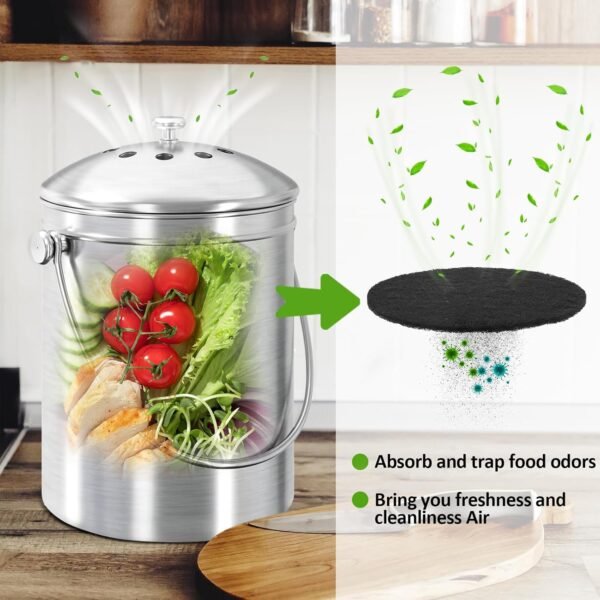 6 Pack Charcoal Filters for Kitchen Compost Bin 6.3 Inch Compost Filters for Countertop Bin Compost Bin Filters Activated Charcoal Replacement Filters for Kitchen Home Bucket Refill Round - Image 5
