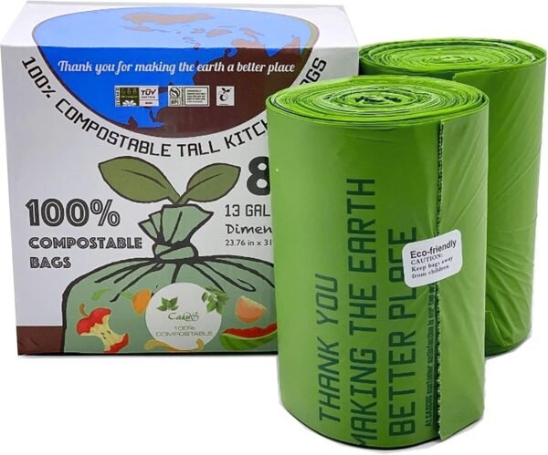 Cacus 100% Compostable Trash Bags, 13 Gallon/49.2L, 80 Count, Heavy Duty 0.90 Mils Thickness, Tall Kitchen Trash Bags, Food Waste Bags, US BPI ASTM D6400 and Europe OK Compost Home Certified - Image 8