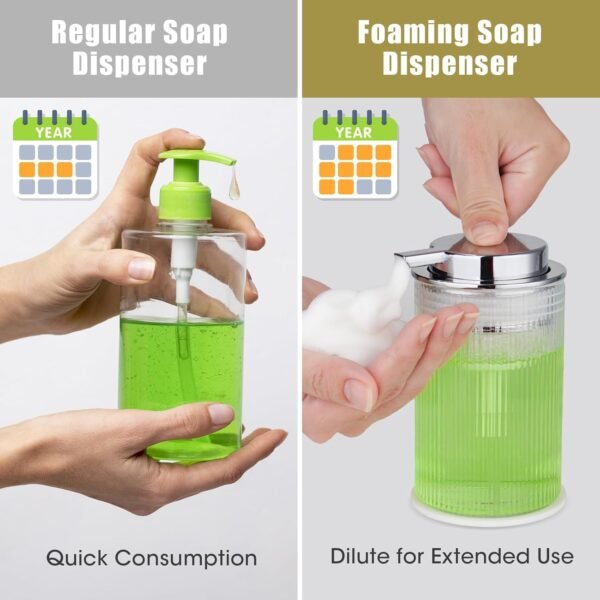 NiHome 14oz Ribbed Glass Foaming Hand Soap Dispenser, High-Capacity Easy to Refill for Home & Commercial Use, Clear Foaming Soap Dispenser for Bathroom, Kitchen with Large Foam Pump & Non-Slip Mat - Image 6