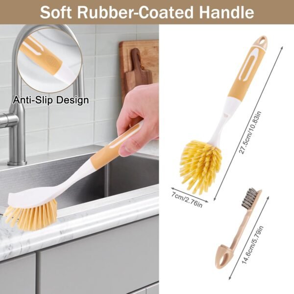 Dish Brush with Detachable Small Steel Wire Brush and Pan Scraper, Home Kitchen Scrub Brushes with Long Handle for Household Cleaning Dishes, Pots, Stovetop, Grill, Sink Scrubber (2-Pack) - Image 6