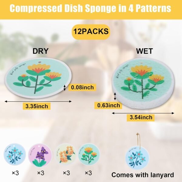 12Pcs Kitchen Sponges Pack, Dish Sponge, Compressed Sponges, Dish Sponges Kitchen, Natural Sponges for Dishes, Dish Scrubber Sponge, Cellulose Absorb Water Expand Dishcloth Non-Scratch Cleaning Sponge - Image 2