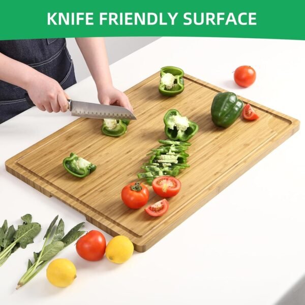 24x18 Inch Large Cutting Board for Kitchen, Bamboo Wood Butcher Block Chooping Board with Handles and Juice Grooves, Reversible Cheese Board Charcuterie Serving Tray - Image 4