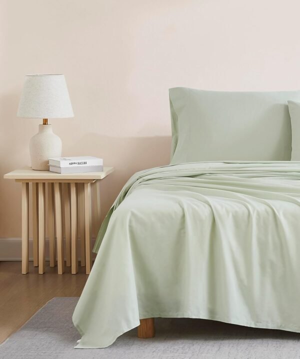 Linen Closet Luxury Cotton 144 Thread Count Organic Cotton 4-Piece Sheet Set, Queen, Light Green - Image 5