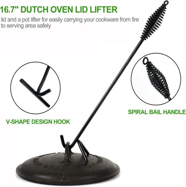 8 Piece Pre-Seasoned Dutch Oven Cooking Set Cast Iron Camping Kitchen Cookware Bakeware Skillets & Square Grill Pan w/Vintage Carrying Wood Box for Ourdoor Home BBQ Baking - Image 7