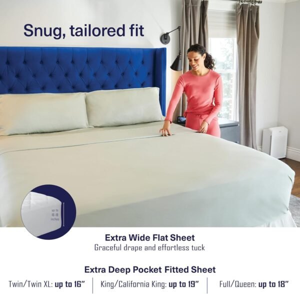 Kickoff 100% Organically grown Viscose Bamboo 4-pc Bedding Sheet Set, Queen Size, Cooling & Breathable, Double Stitching, Flat & Fitted Sheets, Pillowcases Pillow Covers (Queen, Snow White) - Image 4