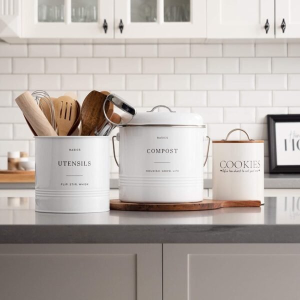 D'Lifeful Kitchen Compost Bin - 1.3 Gallon Countertop Compost Bin with Lid - Farmhouse Kitchen Composter with 6 Smell-Absorbing Charcoal Filters - Eco-Conscious and Easy to Clean Compost Bucket -White - Image 7