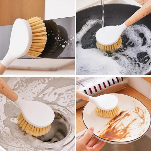 GIGAGO Efficient Kitchen Scrub Brush with Handle - Eco-Friendly Bamboo Dish Brush Set for Cleaning, Say Goodbye to Hassles! (2 Pack,White) - Image 6
