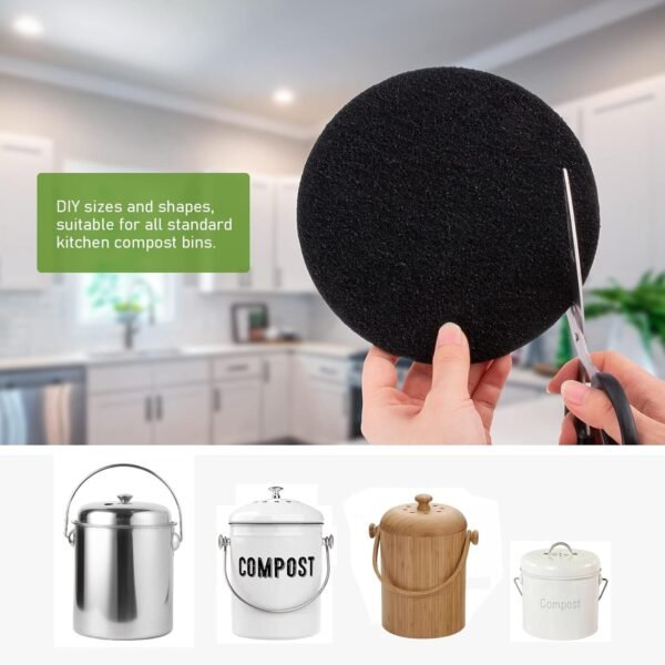 Charcoal Filters for Kitchen Compost Bin, 10 Pack Compost Filters for Countertop Bin Pail Replacement, Activated Charcoal Home Bucket Refill Sets, Round 6.7 Inch - Image 6