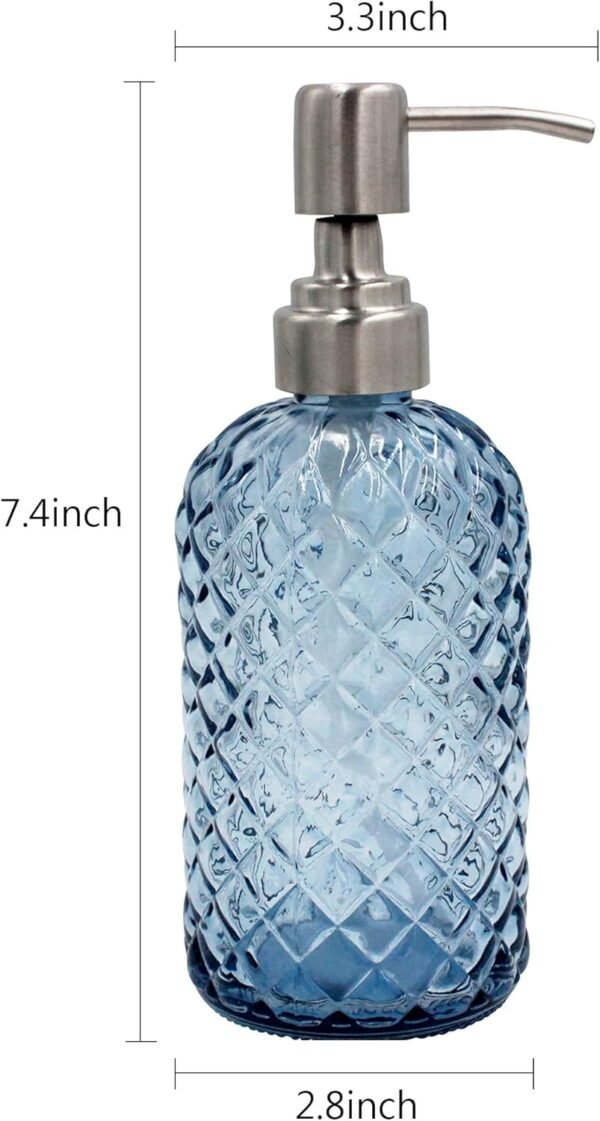16 Oz Refillable Soap Dispenser with Rustproof Stainless Steel Pump for Kitchen and Bathroom - Liquid Glass Dispenser for Hand Soap, Lotion (Blue) - Image 3