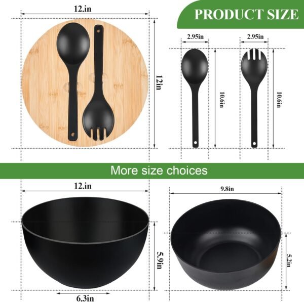 GEHE 12" Salad Bowls, Bamboo Fiber Salad Bowl with Lid, 7.7Qt Extra Large Mixing Bowls with Servers for Kitchen, Salad Serving Bowl Set with Utensils for Salad, Pasta, Fruits, Vegetables and Dessert - Image 2