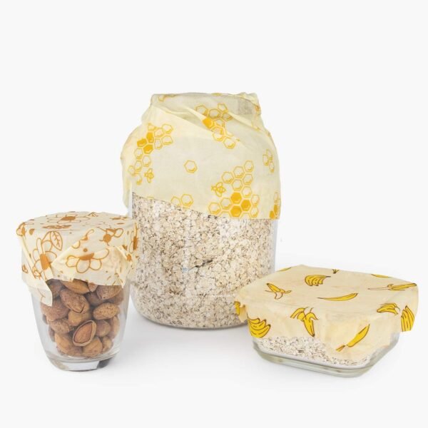Reusable Beeswax Food Storage Wraps, SURDOCA® Assorted 3 Pack, Sustainable Plastic Free Waxed Cotton Cloth Wraps, Plastic Free Alternative to Food Storage(B) - Image 4