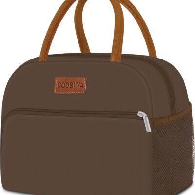 Coobiiya Lunch Bag Women, Lunch Box Lunch Bag for Women Adult Men, Small Leakproof Cute Lunch Tote Large Capacity Reusable Insulated Cooler Lunch Container for Work/Office/Picnic/Travel-Brown