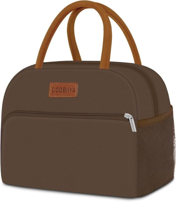 Coobiiya Lunch Bag Women, Lunch Box Lunch Bag for Women Adult Men, Small Leakproof Cute Lunch Tote Large Capacity Reusable Insulated Cooler Lunch Container for Work/Office/Picnic/Travel-Brown