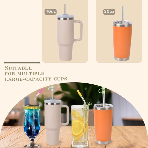 Reusable Replacement Straws for Stanley Cup 40 oz Tumbler, Extra Long Metal Drinking Straw for Stanley Cup Accessories, 8 Pack Stainless Steel Straw Set with Silicone Tips, Straw Covers, Brush, 12inch - Image 4