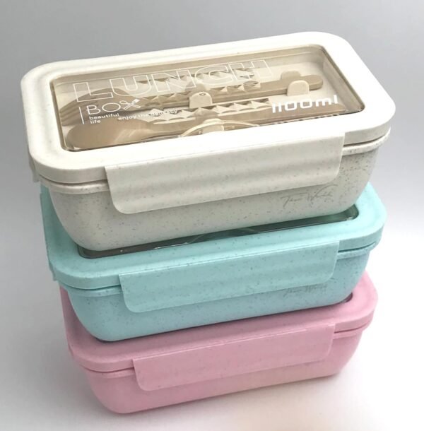 Lunch Box Bento Wheat Straw 2 Compartments, Eco-Friendly, Dishwasher & Microwave Safe, BPA-free, Air Tight, Leakproof, Compact & Portable (blue) - Image 7