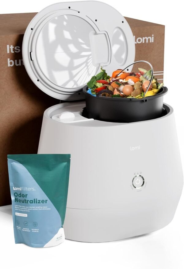 Lomi 1.3 – 3L, Electric Composter (45 Cycles), World’s First Smart Waste That Turns Waste into Natural Fertilizer with a Single Button, Indoor Compost - Kitchen Food Recycler (White, Lomi 1.3)