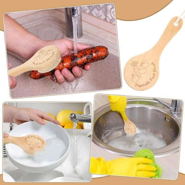 SEPGLITTER Vegetable Brush, Cleaning Brush with Long Handle for Potato Carrot Cucumber and Fruits Veggie Wash Brushes Wooden Dish Brush for Pans Pots Fruits Vegetable - Image 7