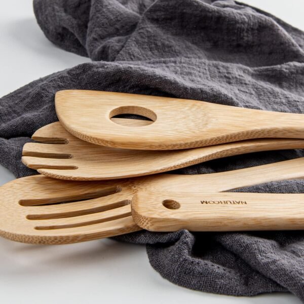 Kitchen Utensils Set of 8 PCS, 12Inches Bamboo Wooden Cooking Spoon & Spatula Tools Perfect for Non-Stick Cookware (Bamboo 12inches) - Image 4