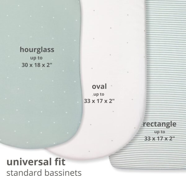 POPPI & MAX 100% Organic Bassinet Sheets for Baby Girl + Boy – Fitted Sheets for Halo, Snoo, Dream on Me Karley, Baby Delight, Ingenuity + More – Jersey Cotton Bassinet Covers – Misty Sage – 3 Pack - Image 4