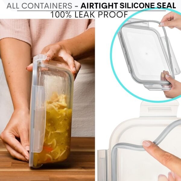 8 Cups/ 63 Oz 4 Piece (2 containers + 2 Lids) Large Glass Food Storage/ Baking Containers with Locking Lids . Ideal for Storing food, vegetables or fruits. BPA Free & Leak Proof -Microwave, Oven Safe - Image 4