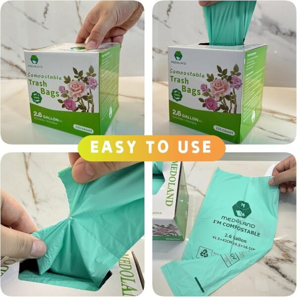 100% Compostable Bags for Countertop Bin, 4 Gallon (120 Count, 0.79 Mils), Compost Trash Bags for Food & Green Waste, Plant-Based, Biodegradable, Leakproof, Tear Resistant, Odor Controlled - Image 4