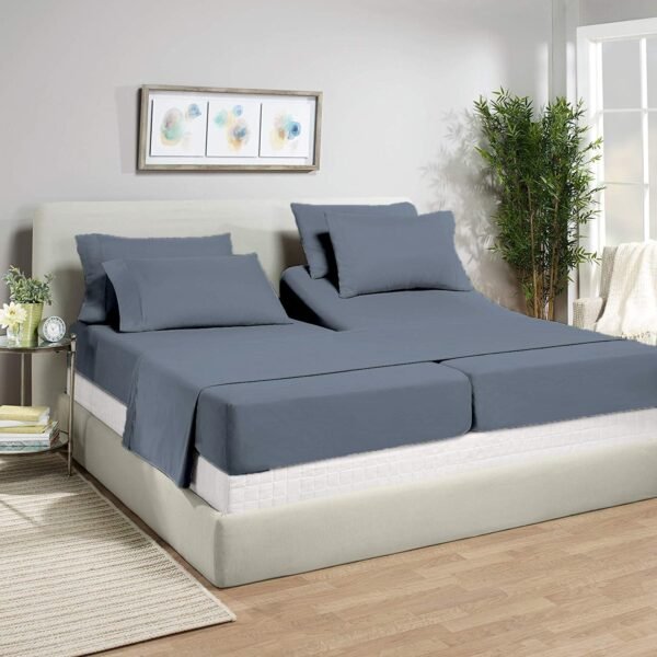 100% Organic Cotton| 1000tc| Split King Size 7pcs Sheet Set| Comfy & Very Soft| Comfort Like Hotel| Luxury Bed Sheets for Men & Women| deep Pocket 14 inch| Wrinkle Free| Steal Blue