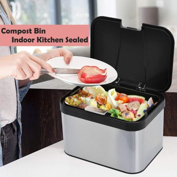 Compost Bin for Kitchen Countertop, Compost Bucket Indoor Kitchen Sealed, Food Waste Caddy, 1.13 Gallon Kitchen Compost Container with Lid, Compact and Easy Clean, Black Matte - Image 2