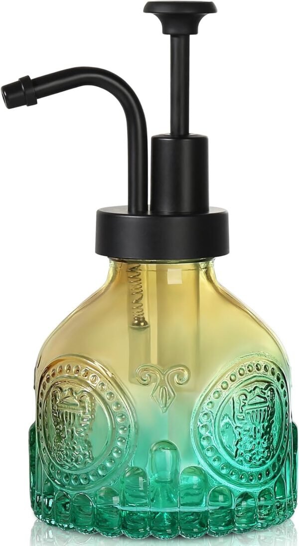 Green Soap Dispenser, Small Hand Soap Dispenser Bathroom, Vintage Glass Soap Dispenser with Pump, 7 oz Mini Dish Soap Dispenser for Kitchen, Liquid Bathroom Countertop Soap and Lotion Bottles