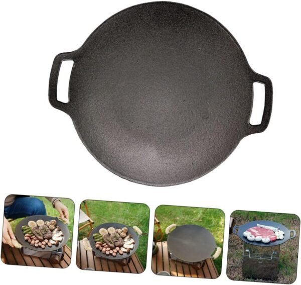 Nonstick Pizza Pan Griddle Pans Steak Pan Stove Frying Outdoor Barbecue Cooking Grill Pan Grills Roasting Pan Baking Dish Camping Cookware Roaster Pan Pizza Cooker Dark Grey Iron - Image 3