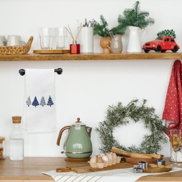KEUSPI Farmhouse Vintage Navy Blue Christmas Tree Waffle Kitchen Towel Dish Towel Cloth,Winter Xmas Holiday Drying Cloth Tea Hand Towels for Kitchen Drying Washing (Christmas Trees Navy Blue) - Image 3