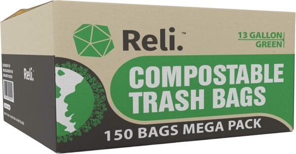 Reli. Compostable 13 Gallon Trash Bags | 150 Count Bulk | ASTM D6400 | Green | Eco-Friendly | For Compost - Image 7