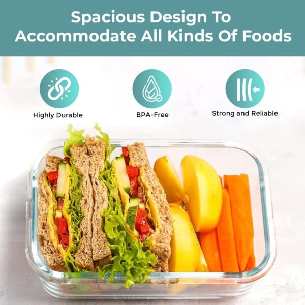 Razab 35 Pc Set Glass Food Storage Containers with Lids - Meal Prep Airtight Bento Boxes BPA-Free 100% Leak Proof (15 lids,15 glass & 5 Plastic Sauce/Dip Containers) - Image 5