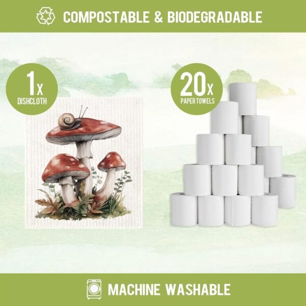 Morigins Swedish Dishcloths for Kitchen Mushroom Swedish Dish Towels,Cellulose Sponge Cloths,Non Scratch Reusable Paper Towels, No Odor, Biodegradable and Reusable Kitchen Dish Rags - Image 2