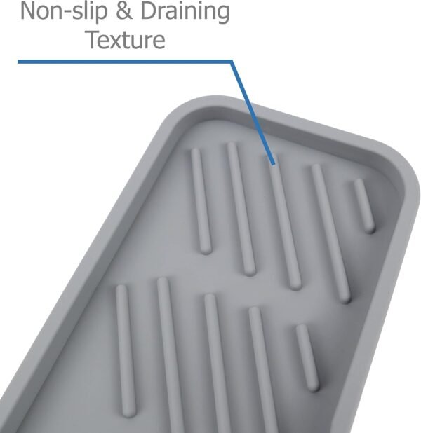 EIKS 2 Pack Silicone Self Draining Tray Sink Tray for Soap Sponge Tumbler Brushes in Kitchen Counter Bathroom (2-Pack Gray) - Image 6