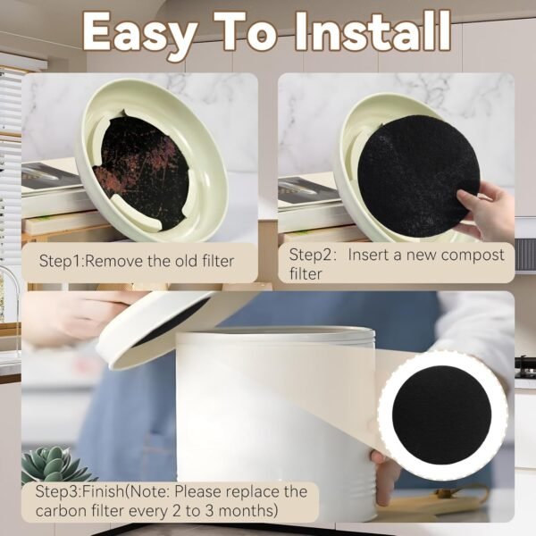 Biaungdo 6 Pack 6.7 Inch Round Charcoal Filter Replacements, Black Kitchen Compost Bin Filters for Countertop Round Carbon Filter Bin Pail Replacement - Image 3