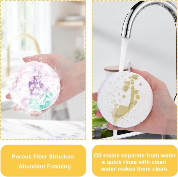 12Pcs Kitchen Sponges Pack, Dish Sponge, Compressed Sponges, Dish Sponges Kitchen, Natural Sponges for Dishes, Dish Scrubber Sponge, Cellulose Absorb Water Expand Dishcloth Non-Scratch Cleaning Sponge - Image 5