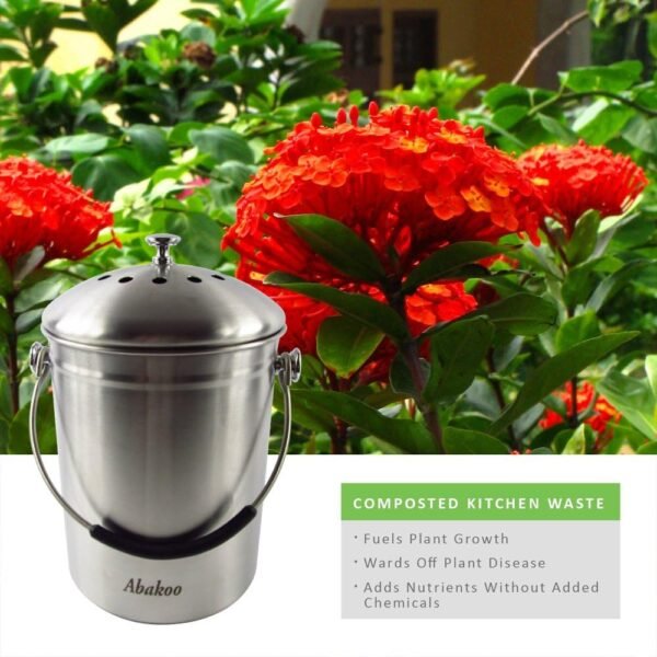 Abakoo Compost Bin 304 Stainless Steel Kitchen Composter Waste Pail Indoor Countertop Kitchen Bin Pail - includes 4 Filters (1.3 Gallon) - Image 7