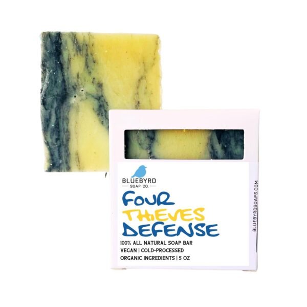Bluebyrd Soap Co. Defender Thieves Blend Essential Oil Soap Bar 5oz | 100% All Natural Bar Soap Made with Four Thieves Essential Oil Blends | Natural Defense Soap Bar | Cleansing Thieves Defense Body Wash Bars Fragranced with 100% Essential Oils Handmade in USA | Vegan Body Wash Bar for Women & Men (Defender)