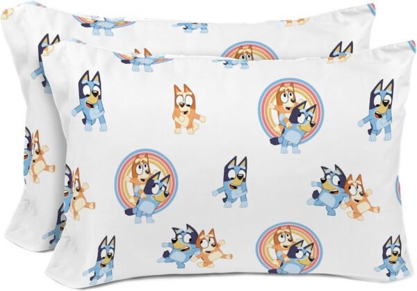 Bluey and Bingo Rainbow Clouds 2 Pack Reversible Pillowcase - 100% Organic Cotton Double Sided Pillow Cover - GOTS & Oeko-TEX Certified