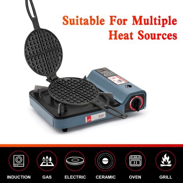 Cast Iron Waffle Cookware Two Piece Hinged Non Electric Waffle Iron for Stovetop or Grill Makes 7" Round Waffles Design Waffle Pan - Image 4