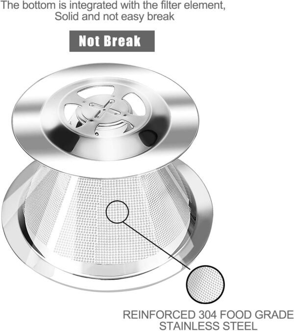Pour Over Coffee Dripper, Paperless Reusable Coffee Filter, Pour Over Coffee Maker for Single Cup Brew, Double Mesh Design of Stainless Steel Cone Filter for Perfect Extraction (1-2 Cup) - Image 3