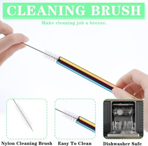 14 Pcs Stainless Steel Metal Straws, 7 Colors Stainless Steel Metal Boba Straws Metal Drinking Straws for Milkshake, Extra Wide Colored Reusable Tea Straws with 4 Pcs Cleaning Brush - Image 5