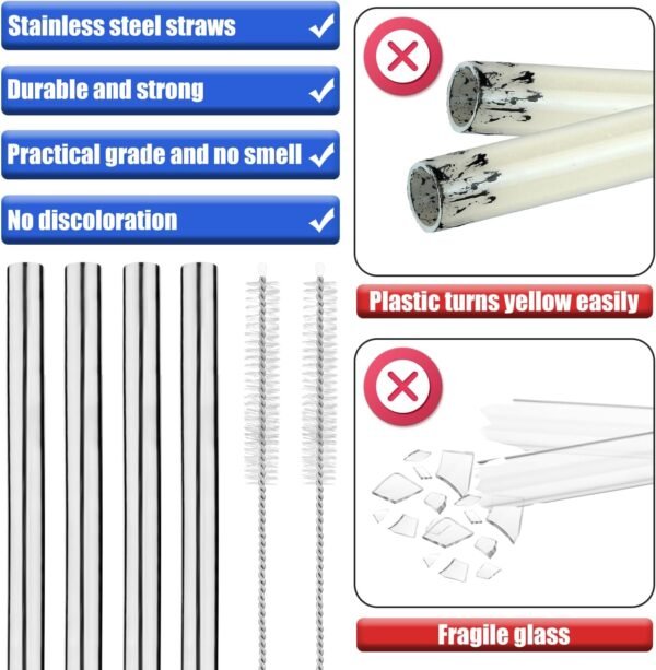 4pcs Metal Press in Straw Replacement with 2pcs Straw Brushes for Hydro Flask, Silver Stainless Steel Practical Straws Replacement Accessories Compatible with Hydroflask Wide Mouth Water Bottle 64oz - Image 6
