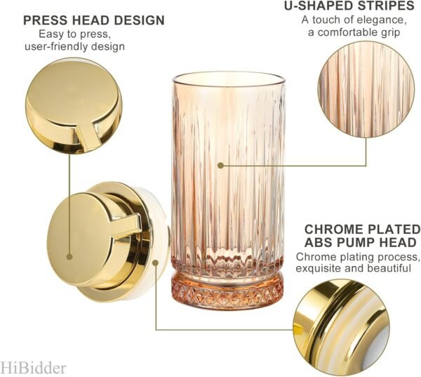 Glass Foaming Soap Dispenser with Gold Pump, Foam Hand Soap Dispenser for Bathroom, Kitchen, Modern Home Decor （Foam Type/Clear） B032 - Image 4