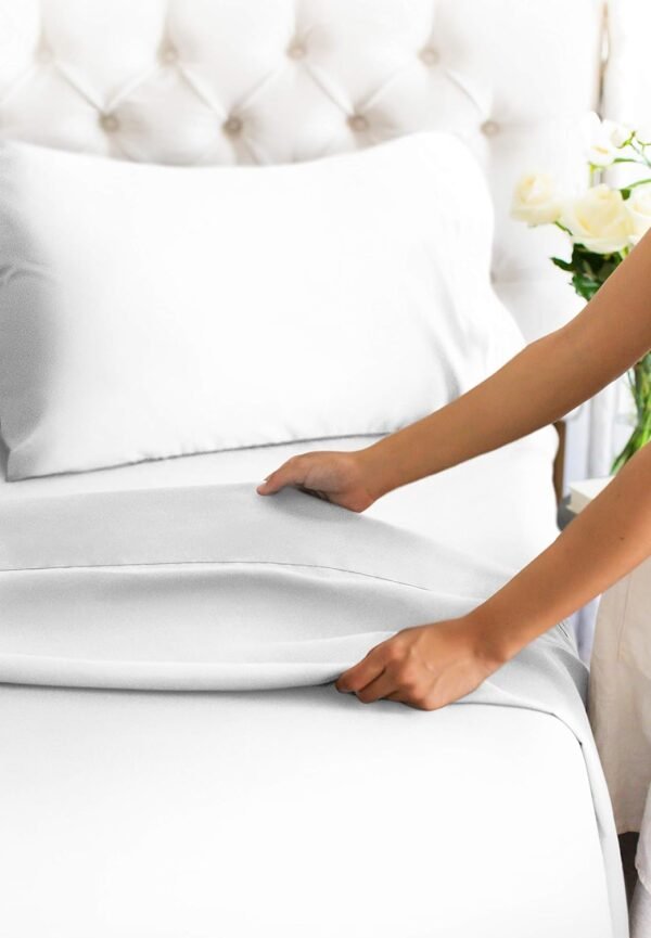 King Size 4 Piece Sheet Set - Comfy Breathable & Cooling Sheets - Hotel Luxury Bed Sheets for Women & Men - Deep Pockets, Easy-Fit, Extra Soft and Wrinkle Free Sheets - White Oeko-Tex Bed Sheet Set - Image 8