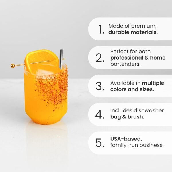 A Bar Above Short Cocktail Straws – Stainless Steel Straws – Metal Straws Reusable Set w/Straw Cleaner Brush & Dishwasher Bag – Reusable Straws for Drinking & Stirring (Set of 6) - Image 2